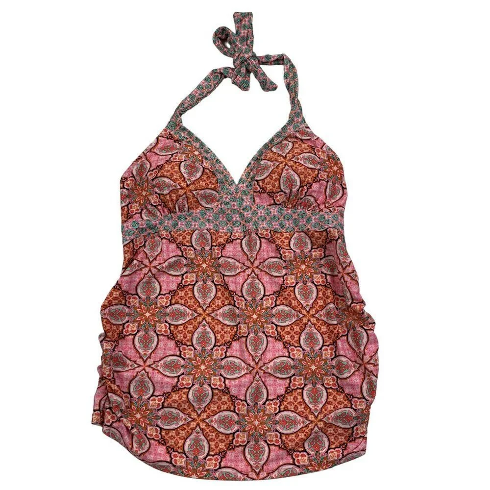 Beach Bump by Motherhood Maternity Boho Print Halter Tankini Top Women's Size M
